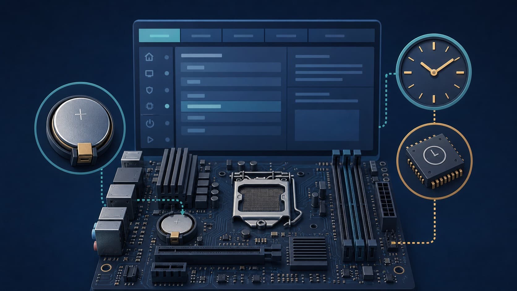 BIOS Date and Time Explained: What It Controls editorial illustration