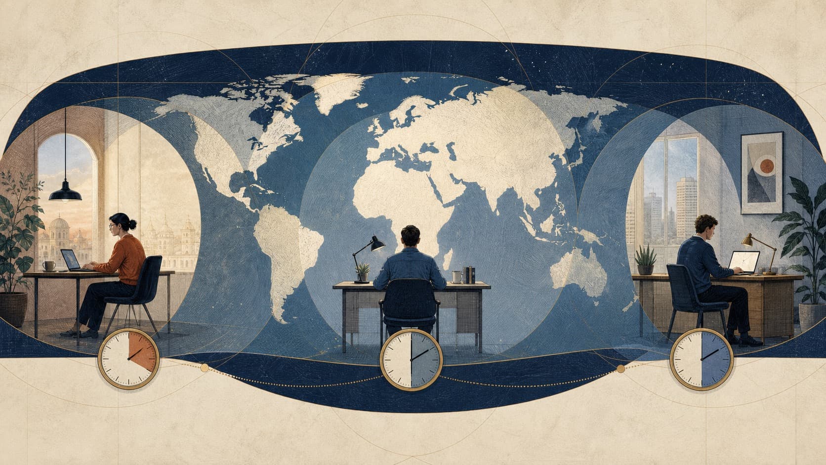 How to Schedule Meetings Across Time Zones editorial illustration