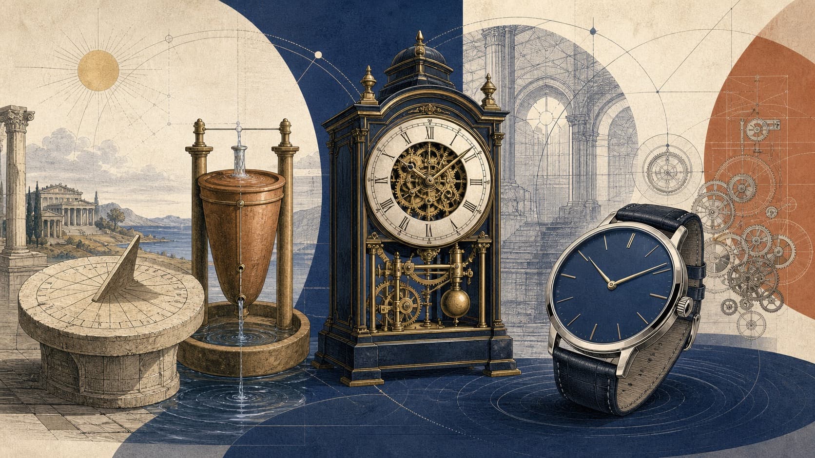 From Sundials to Smartwatches: A History of Clocks editorial illustration